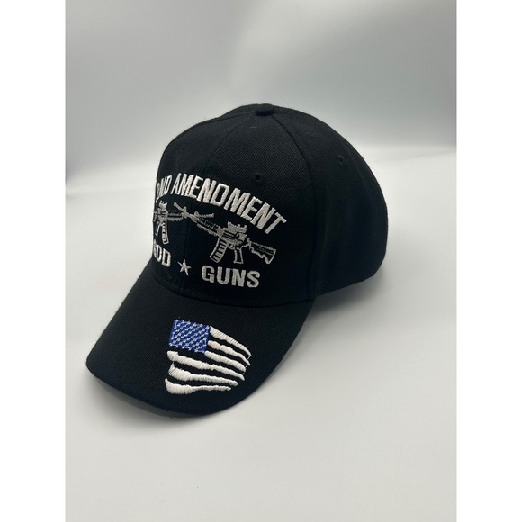 Other - 2nd Amendment God‎ Guns Baseball Hat Black Embroidered Blue Line Flag Cap